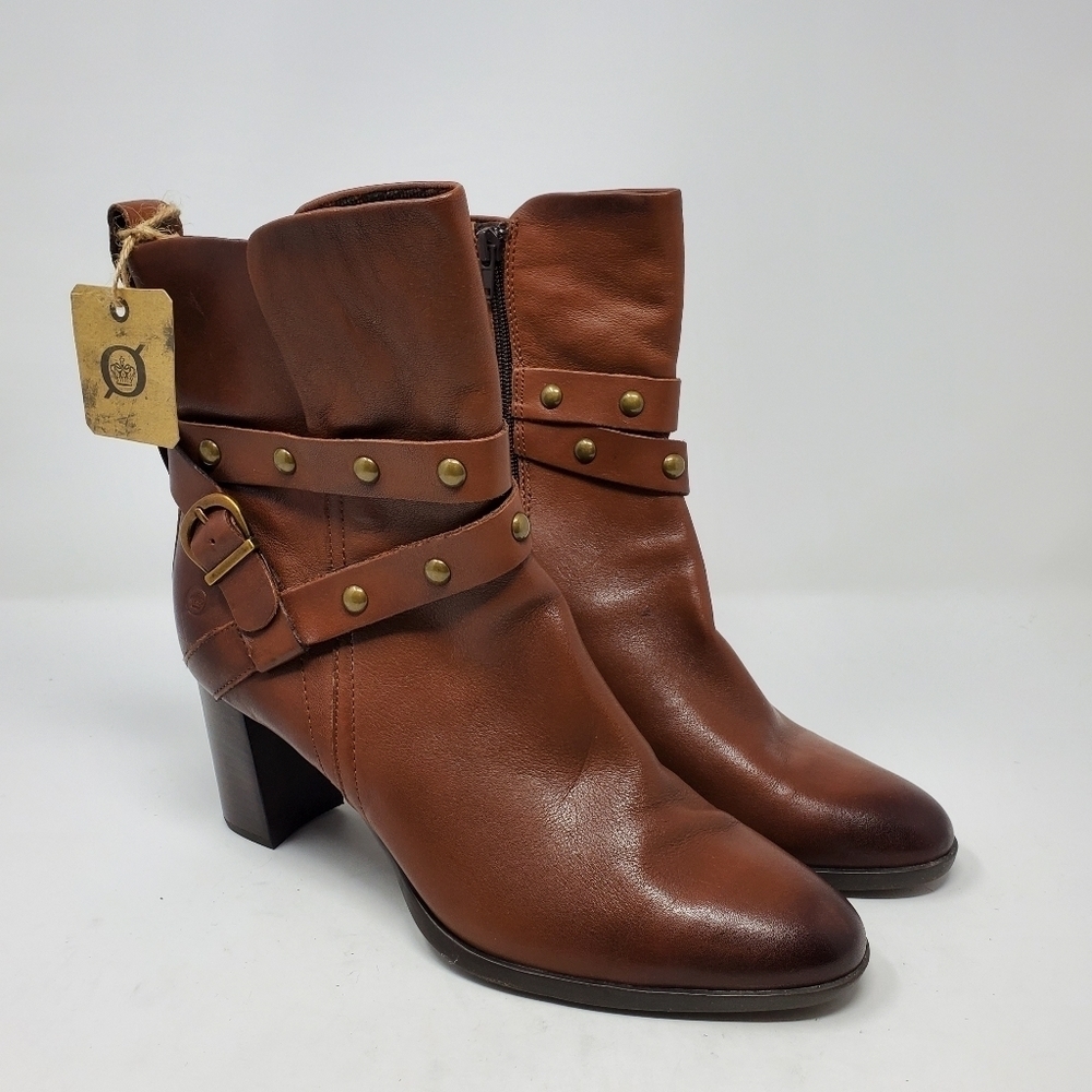 Born Emma Block Heel Bootie Cognac Brown Leather Women's Size 11M NEW - Picture 2 of 9